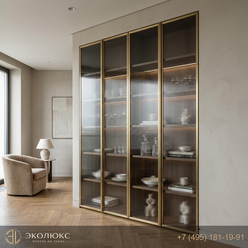Витрина в гостиную из СТЕКЛО РИФЛЕНОЕ РЭЙВОЛ (RAYWALL) ОСВЕТЛЕННОЕ 4 ММ (арт. 9088), Adem Glass